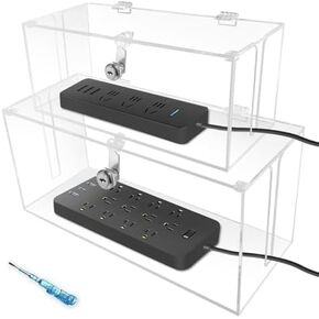 Cable Management Box with Lock,Acrylic,Cable Organizer Box & Power Strip Cover, Wire Organizer for Surge Protector Power Strip,TV Computer,Cable Wires of Home,Office,Child and Pet Proof (2PC)