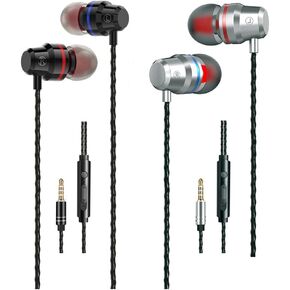 Wired Earbuds with Microphone in Ear Buds Headphone 2 Pack Metal Earphones Mic with Volume Control