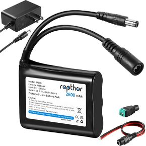 rapthor Rechargeable 12V 2600mAh Lithium ion Battery Pack with Charger Compatible with 12V Devices, Bike Light, DIY Project, Radio, Fishing Light,LED Light Strip, CCTV Camera