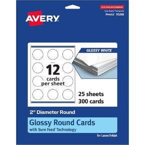 بطاقات مستديرة قابلة للطباعة من Avery مع تقنية Sure Feed، قطر 2 بوصة، بطاقات بيضاء غير لامعة، طباعة حتى الحافة، بطاقات ليزر/نفث الحبر، 120 إجماليًا