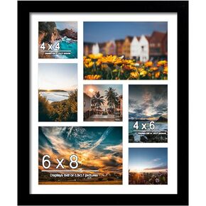 DUENPY 13x17 Picture Frame, Collage Picture Frame, Display Includes Three 4x4 Photos, Two 4x6 Photos and Two 6x8 Photos, for Available Horizontal Wall Mounting Display and Vertical, Black.