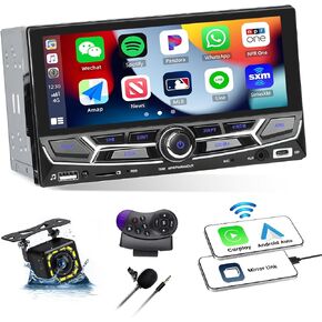 UNITOPSCI Double Din Wireless Apple CarPlay Android Auto Car Stereo Radio with Bluetooth 6.86 Inch Touchscreen Mirror Link FM USB/AUX/TF/DVR Input, Type-C Charging, with SWC Backup Camera Mic
