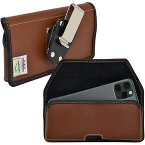 Turtleback Brown Belt Case Designed for iPhone 16 Pro, 15 Pro, 14 Pro, 13 Pro Pro Vertical Holster Leather Pouch with Heavy Duty Rotating Belt Clip,