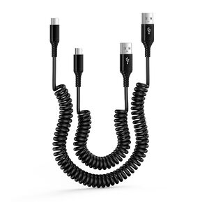 كابل Android Auto Type C، كابل شاحن USB C بطول 3FT&6FT سلك ملفوف للسيارة قابل للسحب شحن سريع لـ Google Pixel 9 Pro XL Fold 8a 7 Pro، Samsung S24 Ultra A15 A54 A14 S23 A35، Moto G Power G Stylus