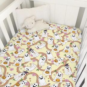 Cute Ghost Pumpkin Boho Floral Rainbow Baby Crib Sheet 52''x28'' Happy Halloween Snug Fitted Crib Mattress Covers for Boy Girl Soft Nursery Baby Bed Sheets for Standard Crib and Toddler Mattress