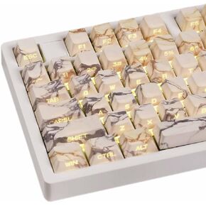 131 Keys Custom Keycaps Set, Side Print Keycaps, PBT Dye-Sub and Double Shot Keycap, Shine Through Cherry Profile Set for ANSI/ISO Layout Mechanical Keyboard Black Marble