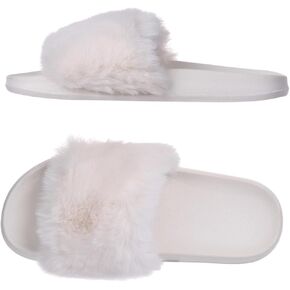 Harssidanzar Womens Soft Faux Fur Flat Slide Sandals Comfortable Indoor Outdoor Slipper HL208US