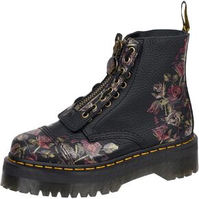 Dr. Martens Women's Sinclair 8 Eye Leather Platform Boots, Black - Roses Print, UK 9 (US Women's 10) M