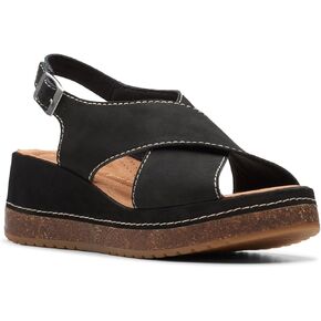 Clarks Women's Kassanda Step Wedge Sandal, Black Nubuck, 6