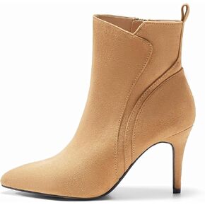 Coutgo Womens Pointed Toe Ankle Booties Stiletto High Heel Suede Fall Winter Boots Shoes with Side Zipper