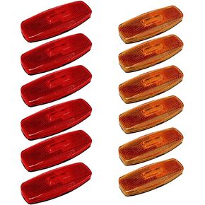 Dream lighting 12V Trailer Side Marker Light LED 4x1.7 inch Oval Red/Amber LED Clearance Marker Lights Surface Mount RV Camper Trucks - 6 Amber & 6 Red