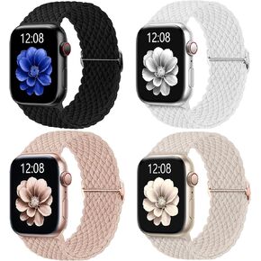 4 Pack Solo Loop Braided Stretchy Straps Compatible with Apple Watch Bands for Women Men 44mm 40mm 45mm 41mm 38mm 42mm 49mm, Soft Sport Nylon Correa for iWatch Series 9 8 7 6 5 4 3 2 1 SE