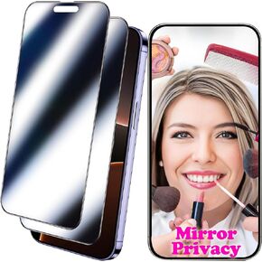 2 Pack Mirror Screen Protector iPhone 16 Pro Max Privacy Tempered Glass for 16 promax Mirrored Effect Anti-Spy Private Easy Installation Frame Full Coverage Anti-Scratch (6.9 inch Silver)
