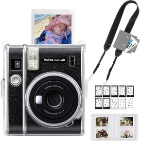 Accessories Kit for Fujifilm Instax Mini 40 Instax Camera，Including Mini 40 Clear Case, 64 Pocket Mini Photo Album for Mini 3 Inch Film, Adjustable PU Leather Strap, 10 DIY Sticker (No Camera)