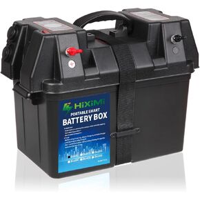 12V Battery Box Outdoor Portable Multifunction Battery Tray Cases for Marine Boat RV Camping Travel Lead acid AGM Lithium LiFePO4 Battery Plastic Boxes(Battery not Include)