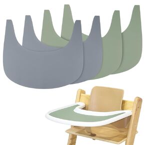 High Chair Placemat, 4 Pieces High Chair Placemat Silicone, Clean and Hygienic, for Tripp Trapp High Chair Tray Cover, Suitable for Tripp Trapp High Chair Tray (Grey/Green)