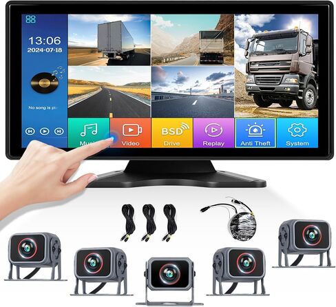 1080P Backup Camera System Kit,10.36 Inch Reversing Monitor with Record Function Night Vision DVR Monitor 5 Camera 5 Split Screen+Waterproof Reverse/Side View Camera for RV/Semi Box Truck in Saudi Arabia