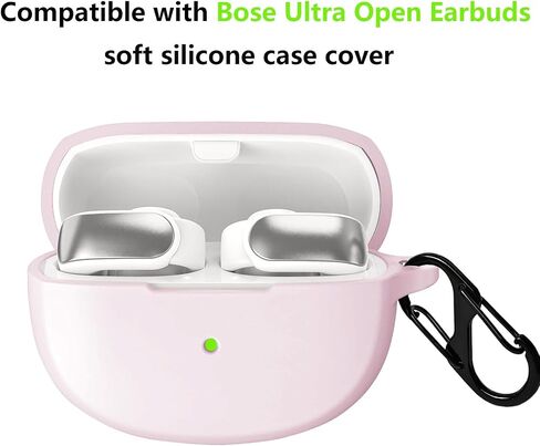 حافظة لسماعات الأذن Bose Ultra Open (2024)، غطاء حماية من السيليكون الناعم مع ملحقات سلسلة مفاتيح لامعة للنساء والفتيات (وردي) in Kuwait