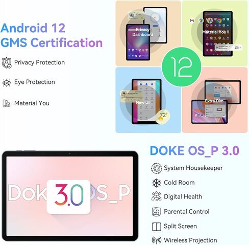 تابلت بلاك فيو 2024 مقاس 10 بوصات 8 واي فاي، 7 جيجابايت + 64 جيجابايت/TF 1 تيرابايت 6580 مللي أمبير في الساعة، شاشة HD + IPS 13 ميجابكسل + 8 ميجابكسل، كاميرا داول، أندرويد 12 جهاز لوحي للأطفال، طراز Wi-Fi 6، BT5.0/جسم معدني/Google GMS، أزرق in Kuwait