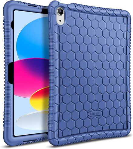Fintie Silicone Case for iPad 10th Generation 10.9 Inch (2022 Model) - [Honey Comb Series] Light Weight Anti Slip Kids Friendly Shockproof Soft Protective Bumper Cover, Marine Blue in Saudi Arabia