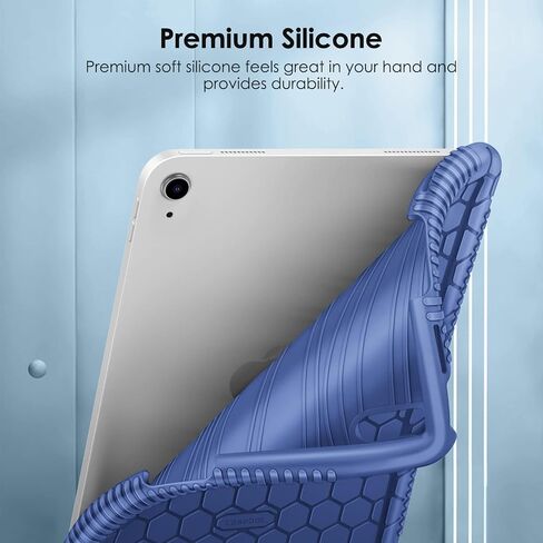 Fintie Silicone Case for iPad 10th Generation 10.9 Inch (2022 Model) - [Honey Comb Series] Light Weight Anti Slip Kids Friendly Shockproof Soft Protective Bumper Cover, Marine Blue in Saudi Arabia