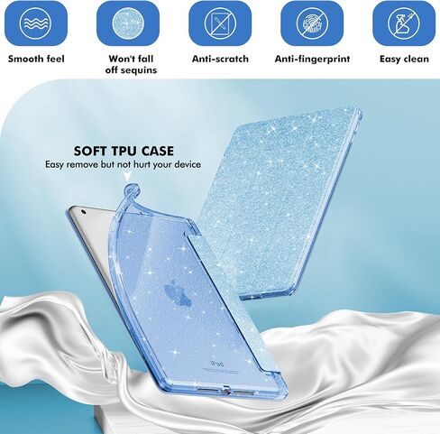 حافظة INFILAND اللامعة لجهاز iPad الجيل 9/8/7 مقاس 10.2 بوصة، وردي | 2021/2020/2019، غطاء حماية نحيف لامع بظهر شفاف، حامل أقلام رصاص للفتيات الصغيرات in Kuwait