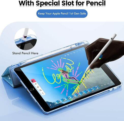 حافظة INFILAND اللامعة لجهاز iPad الجيل 9/8/7 مقاس 10.2 بوصة، وردي | 2021/2020/2019، غطاء حماية نحيف لامع بظهر شفاف، حامل أقلام رصاص للفتيات الصغيرات in Kuwait