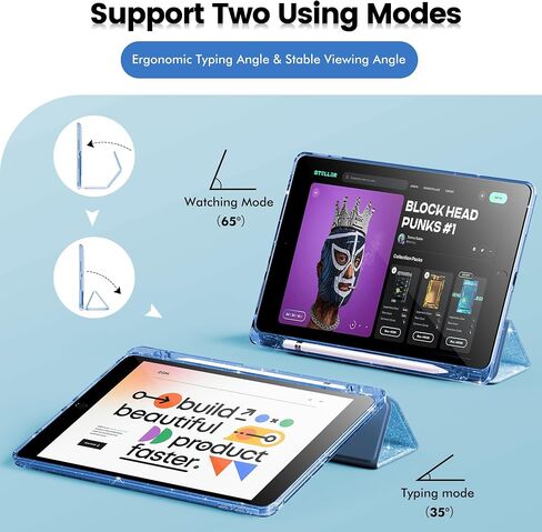 حافظة INFILAND اللامعة لجهاز iPad الجيل 9/8/7 مقاس 10.2 بوصة، وردي | 2021/2020/2019، غطاء حماية نحيف لامع بظهر شفاف، حامل أقلام رصاص للفتيات الصغيرات in Kuwait