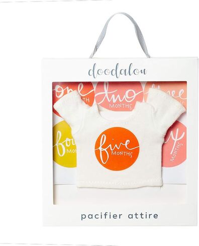 Infant Pacifier Attire Outfit, Fits Most Major Plush Pacifier Toy Brands, Self Fastener, Lightweight - White T Shirt with Monthly Milestone Stickers in Saudi Arabia