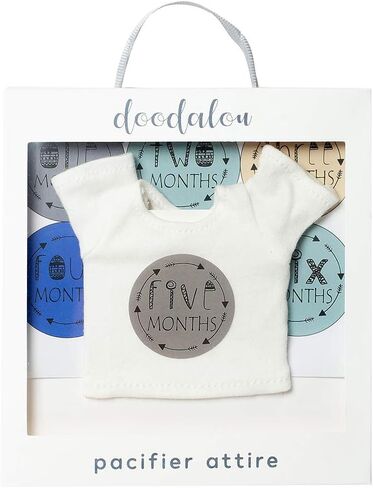 Infant Pacifier Attire Outfit, Fits Most Major Plush Pacifier Toy Brands, Self Fastener, Lightweight - White T Shirt with Monthly Milestone Stickers in Saudi Arabia