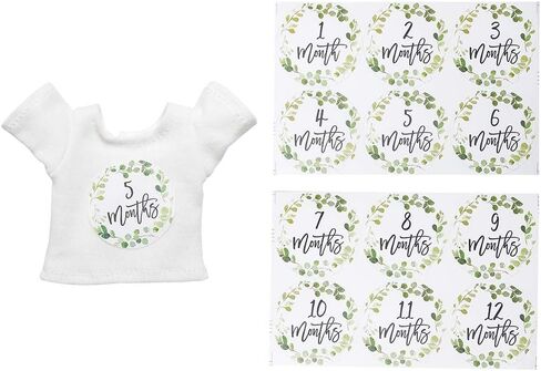 Infant Pacifier Attire Outfit, Fits Most Major Plush Pacifier Toy Brands, Self Fastener, Lightweight - White T Shirt with Monthly Milestone Stickers in Saudi Arabia