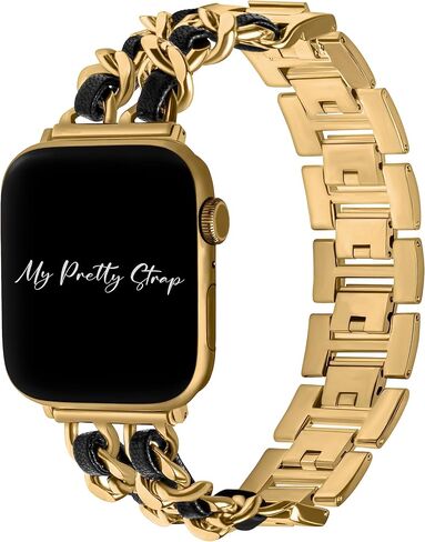 سوار My Pretty Strap باللونين الأسود والذهبي متوافق مع Apple WATCH SE Series 10 9 8 7 6 5 4 3 2 1، 38/40/41 ملم أو 42/44/45/46/49 ملم، من الفولاذ المقاوم للصدأ للنساء in Saudi Arabia