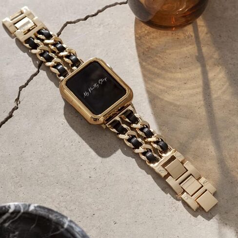 سوار My Pretty Strap باللونين الأسود والذهبي متوافق مع Apple WATCH SE Series 10 9 8 7 6 5 4 3 2 1، 38/40/41 ملم أو 42/44/45/46/49 ملم، من الفولاذ المقاوم للصدأ للنساء in Saudi Arabia