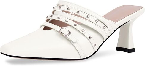 Women's Rivet Kitten Heel Closed Toe Buckle Mules Dress Shoes in Saudi Arabia