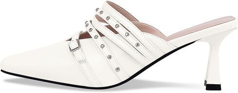 Women's Rivet Kitten Heel Closed Toe Buckle Mules Dress Shoes in Saudi Arabia