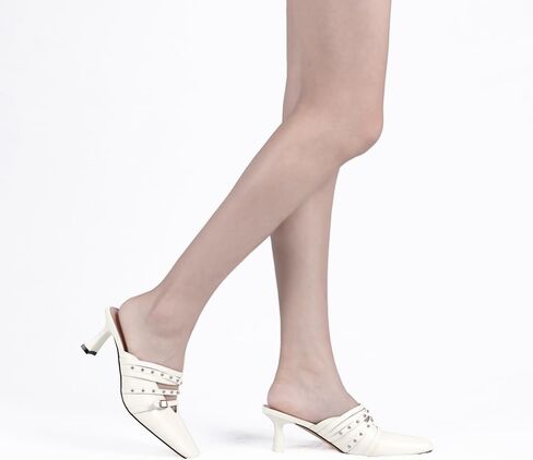 Women's Rivet Kitten Heel Closed Toe Buckle Mules Dress Shoes in Saudi Arabia