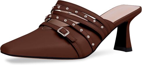 Women's Rivet Kitten Heel Closed Toe Buckle Mules Dress Shoes in Saudi Arabia