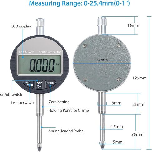 AUTOUTLET Digital Dial Indicator 0.01/0.0005'' Digital Indicator Probe Dial Test Gauge Range 0-25.4mm/1'' Dial Test Indicators Electronic Indicator Gauge Black in Saudi Arabia