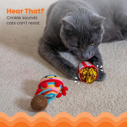 Catstages Cute As A Bug Plush Interactive Cat Toys, Bug Themed Kicker Catnip Toys with Feathers, Crinkle, Mesh, 6pk, Small, Multicolored in Saudi Arabia