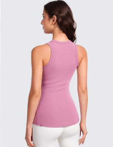 قمصان CRZ YOGA Racerback للسيدات ذات رقبة دائرية عالية وقابلة للتمدد، قمصان ضيقة للتمرين كاجوال بدون أكمام، Granita Pink Medium in Saudi Arabia