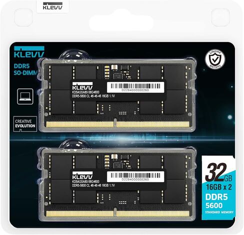 KLEVV DDR5 64GB (2x32GB) 5600MHz CL46 A-DIE 1.1V SODIMM ذاكرة الوصول العشوائي للكمبيوتر المحمول SK Hynix Chip (KD5BGSA80-56G460D) in Kuwait