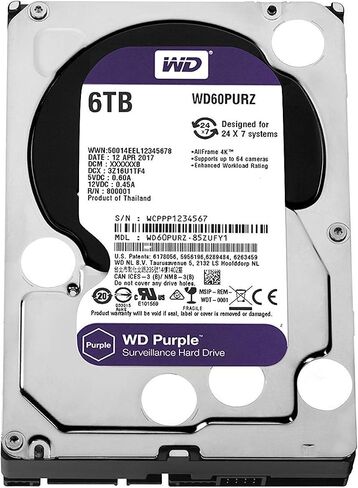 محرك الأقراص الصلبة الداخلي ويسترن ديجيتال 6 تيرابايت WD Purple للمراقبة SATA 6 جيجابايت/ثانية، ذاكرة تخزين مؤقت 64 ميجابايت، 3.5 - WD60PURZ (متجدد) in Saudi Arabia