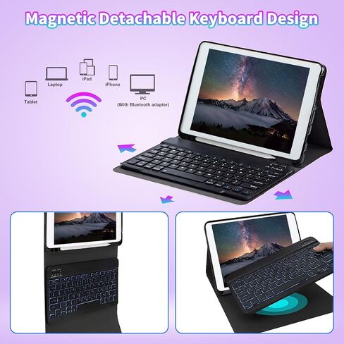 حافظة لجهاز iPad الجيل العاشر مع لوحة مفاتيح لجهاز iPad الجيل العاشر 10.9 بوصة 2022 مع لوحة مفاتيح لاسلكية قابلة للفصل وحامل قابل للتعديل لحماية الكمبيوتر اللوحي - طباعة بقرة عباد الشمس in Kuwait