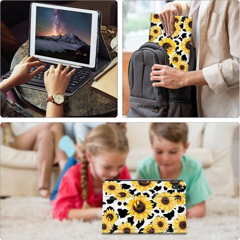 حافظة لجهاز iPad الجيل العاشر مع لوحة مفاتيح لجهاز iPad الجيل العاشر 10.9 بوصة 2022 مع لوحة مفاتيح لاسلكية قابلة للفصل وحامل قابل للتعديل لحماية الكمبيوتر اللوحي - طباعة بقرة عباد الشمس in Kuwait