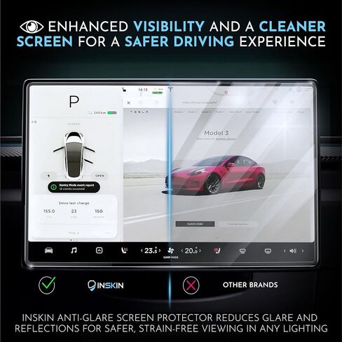 Inskin Screen Protector for Tesla Model 3 Highland 2024 - Tempered Glass Set for Dashboard (15.4 inch) & Rear Screen (8 inch), UHD Clear, Auto-Align Installation, Anti-Fingerprint Plasma Coating in Saudi Arabia