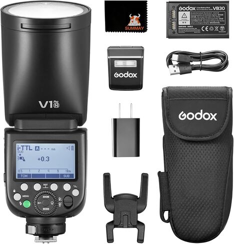 طقم فلاش Godox V1 V1Pro N لكاميرا نيكون TTL Speedlight، 2.4G لاسلكي، HSS 1/8000s، فلاش فرعي قابل للفصل SU-1 لكاميرات نيكون in Saudi Arabia
