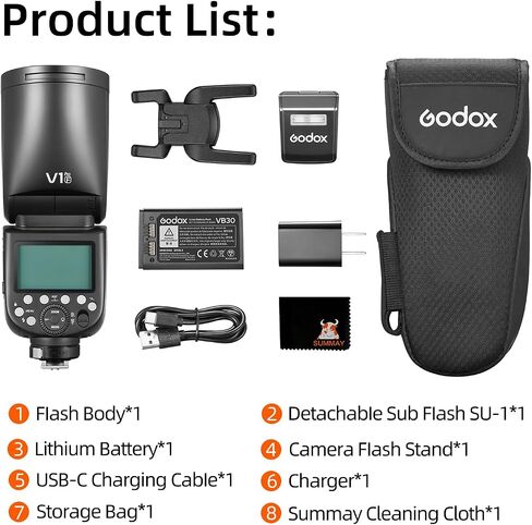 Godox V1 V1Pro F Flash Kit for Fuji Camera TTL Speedlight,2.4G Wireless,HSS 1/8000s,Detachable Sub Flash SU-1 for Fujifilm Cameras in Saudi Arabia
