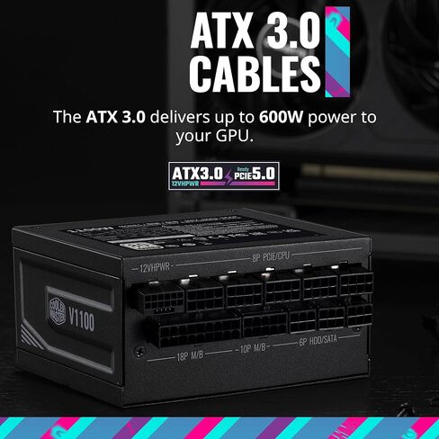 Cooler Master V1100 SFX Platinum ATX3.0 Fully Modular Power Supply, 1100W SFX, 80+ Platinum Efficiency, ATX Bracket Included, SFX Form Factor, 10 Year Warranty (MPZ-B001-SFAP-BUS) in Saudi Arabia