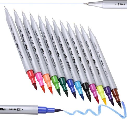 Mr. Pen- Dual Tip Brush Pens, 24 pcs, Assorted Color, Fine & Brush Tip Markers, Markers for Adult Coloring, Coloring Markers for Adults, Adult Coloring Markers, Brush Markers, Dual Tip Markers in Saudi Arabia