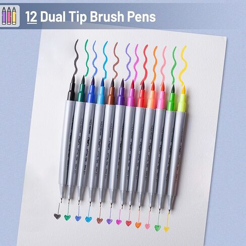 Mr. Pen- Dual Tip Brush Pens, 24 pcs, Assorted Color, Fine & Brush Tip Markers, Markers for Adult Coloring, Coloring Markers for Adults, Adult Coloring Markers, Brush Markers, Dual Tip Markers in Saudi Arabia